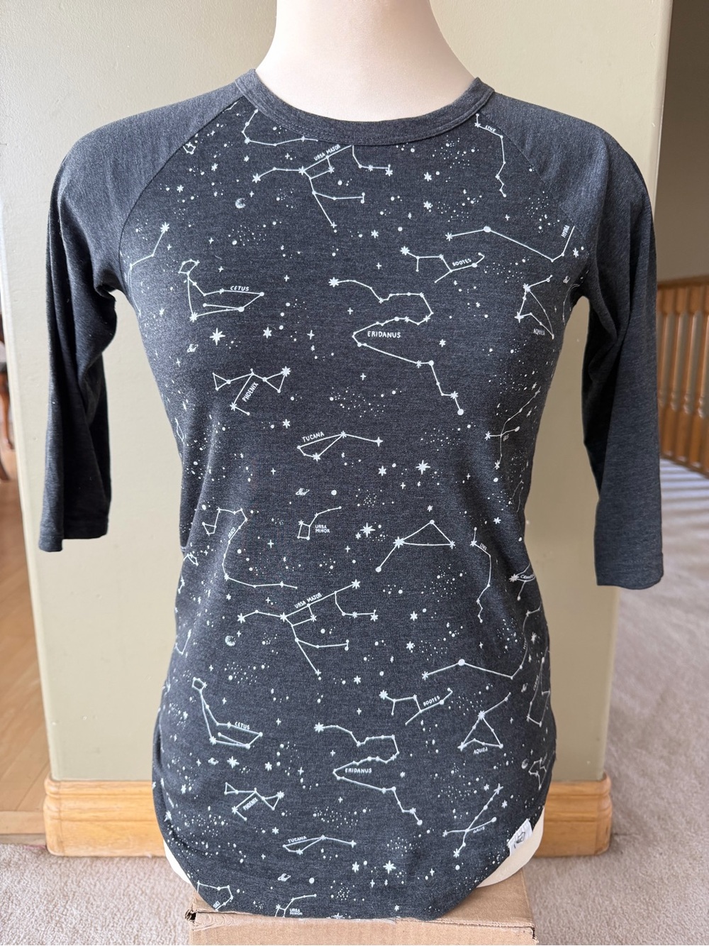 Constellation Print Raglan Tee - Black - Unbranded